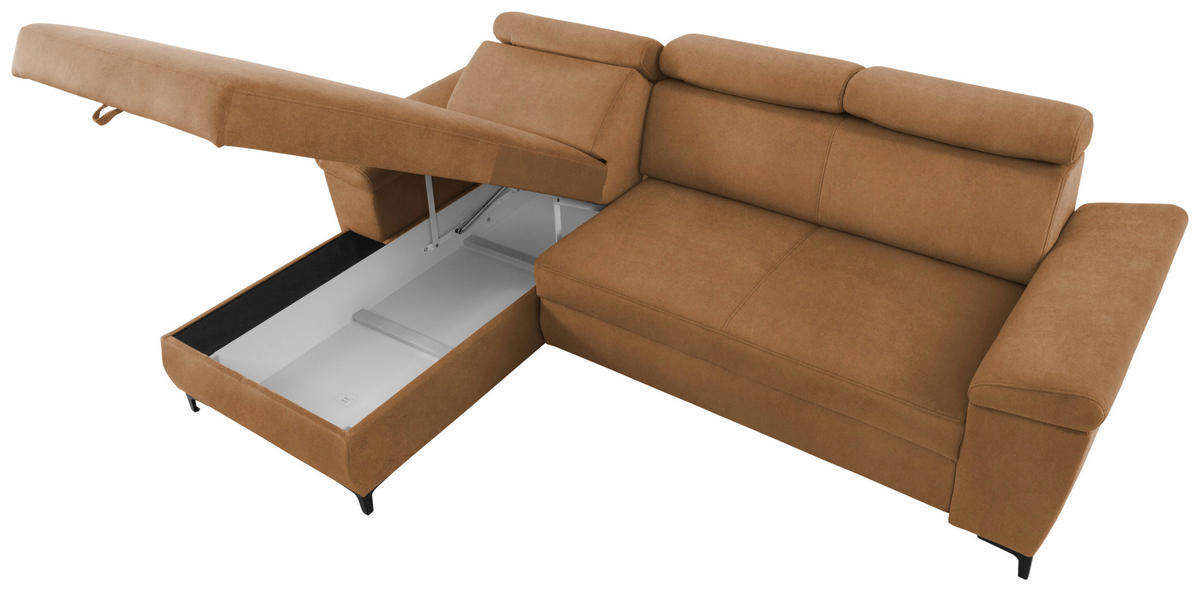 ECKSOFA Bernsteinfarben Velours  - Bernsteinfarben/Schwarz, MODERN, Textil/Metall (176/258cm) - MID.YOU
