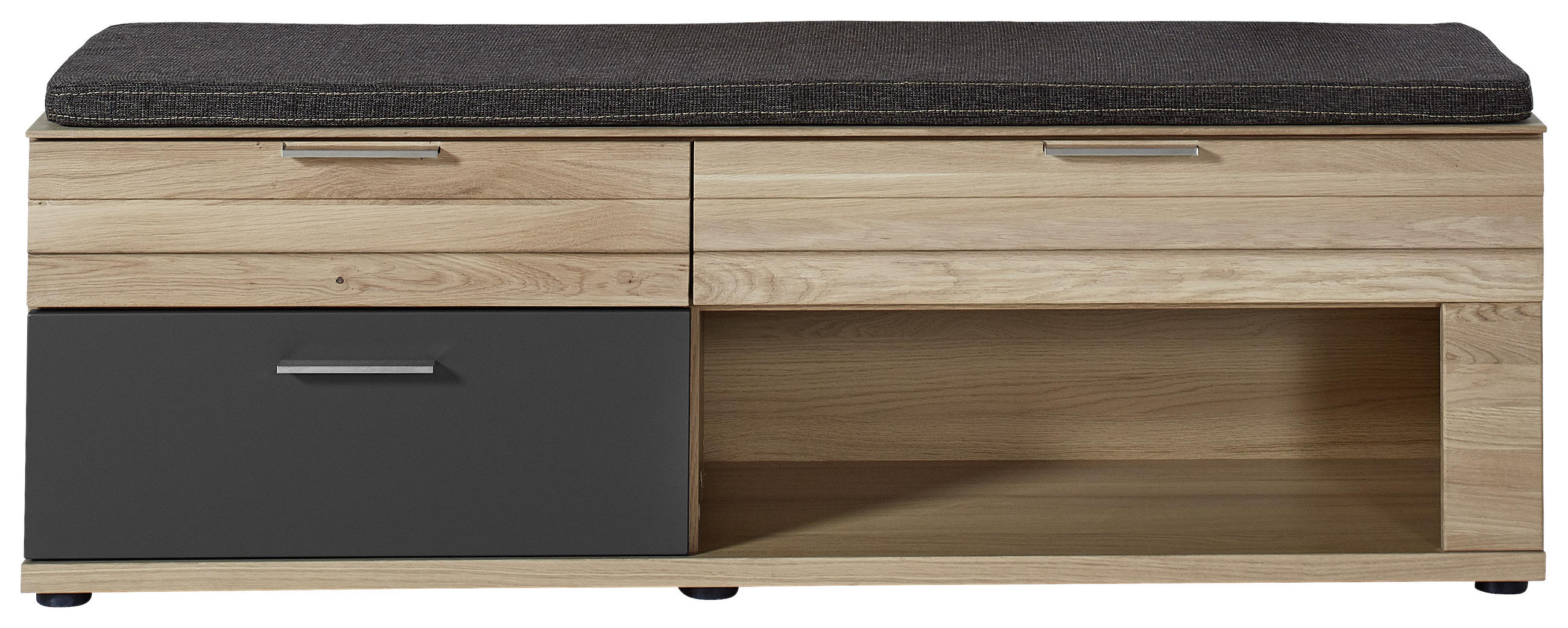 GARDEROBENBANK Wildeiche furniert, massiv Graphitfarben, Eichefarben - Edelstahlfarben/Eichefarben, Natur, Kunststoff/Textil (150/45/40cm)