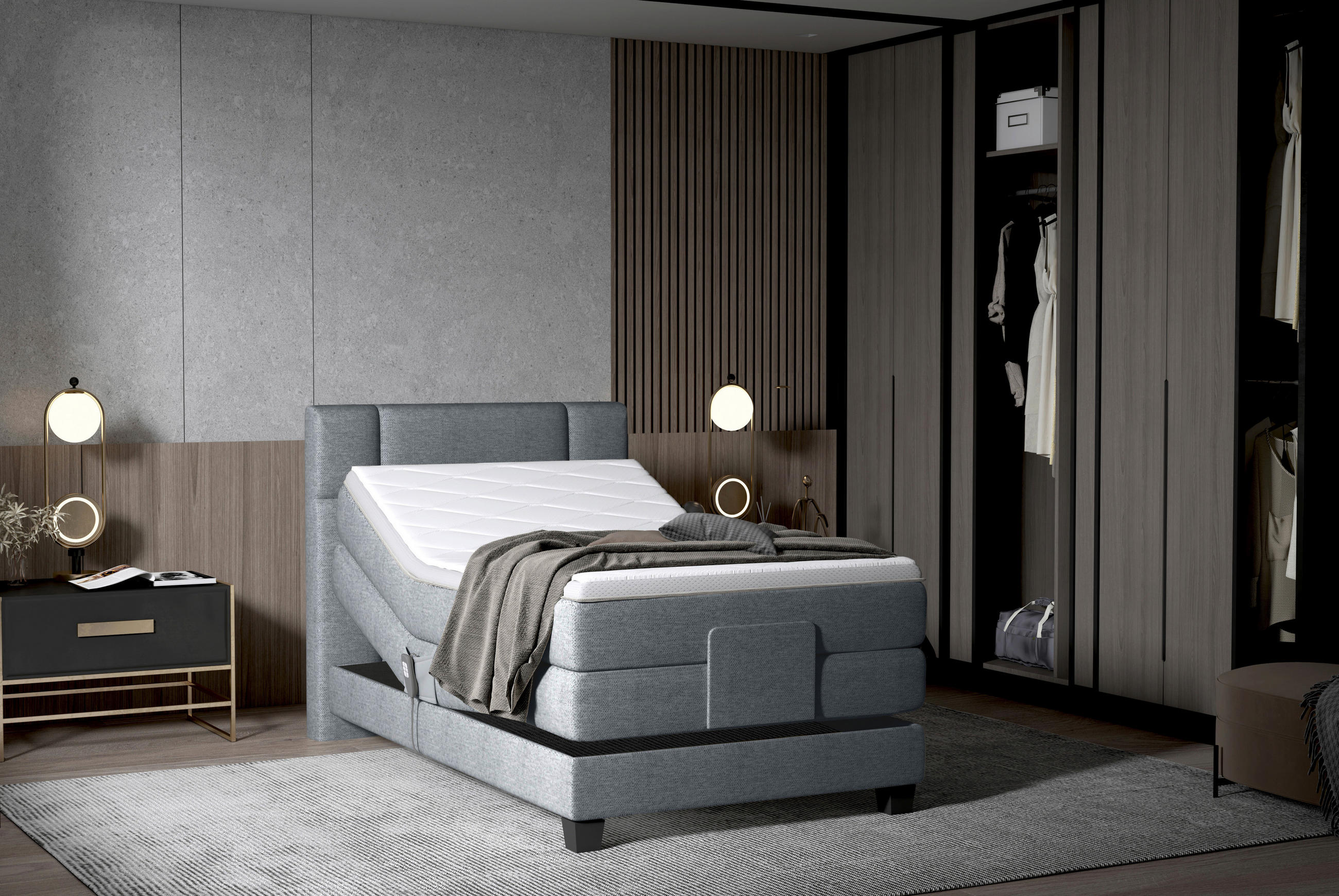 BOXSPRINGBETT 100/200 cm  in Graphitfarben  - Schwarz/Graphitfarben, KONVENTIONELL, Holz/Kunststoff (100/200cm) - Esposa