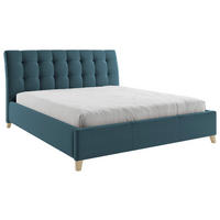 OBLAZINJENA POSTELJA 140 cm   x 200 cm  , tekstil modra  - modra/barve hrasta, Konvencionalno, kovina/tekstil (140/200cm) - Hom`in