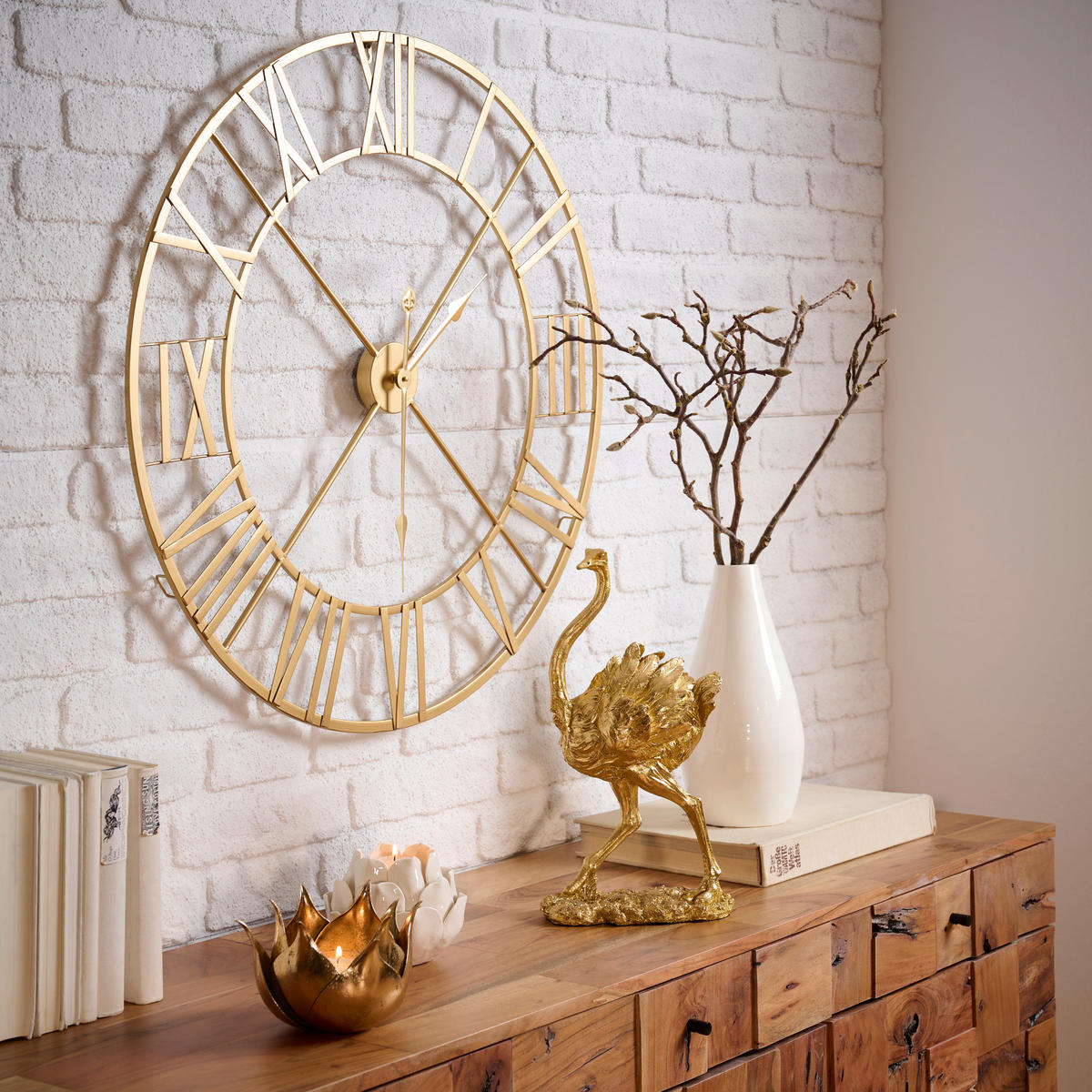 STENSKA URA  zlate barve 76 cm  - zlate barve, Trend, kovina (76cm) - Ambia Home