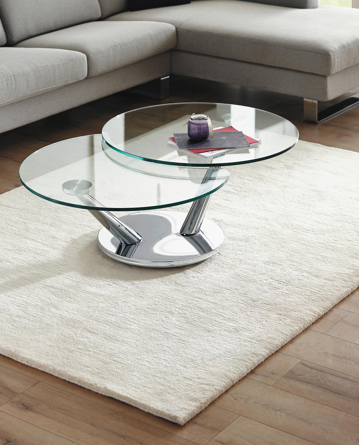 COUCHTISCHE Klarglas Naos Abra Klarglas 80(128)/80/40 cm rund Chromfarben  - Chromfarben, Design, Glas/Metall (80(128)/80/40cm) - Naos