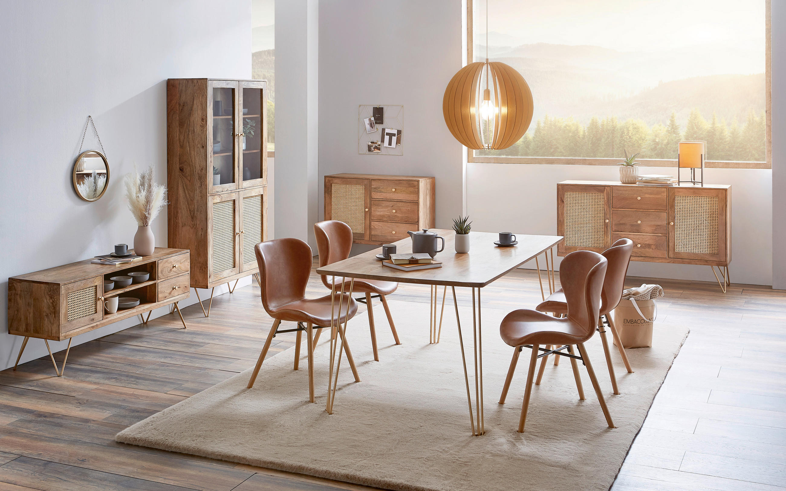 ESSTISCH Mangoholz massiv rechteckig Braun, Goldfarben  - Goldfarben/Braun, LIFESTYLE, Holz/Metall (160/90/76cm) - Landscape