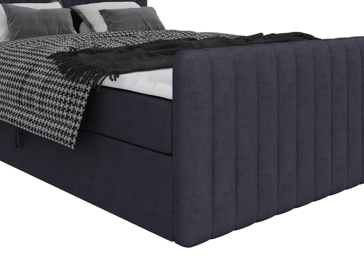 BOXBETT 140/200 cm,  in Graphitfarben, gepolstertes Kopfteil, Bettkasten, Topper, Matratzen, H3 + H3 = fest  - Schwarz/Graphitfarben, Basics, Kunststoff/Textil (140/200cm) - Chameo
