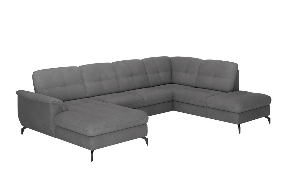 WOHNLANDSCHAFT Grau Flachgewebe  - Schwarz/Grau, MODERN, Textil/Metall (164/319/212cm) - Sit & More