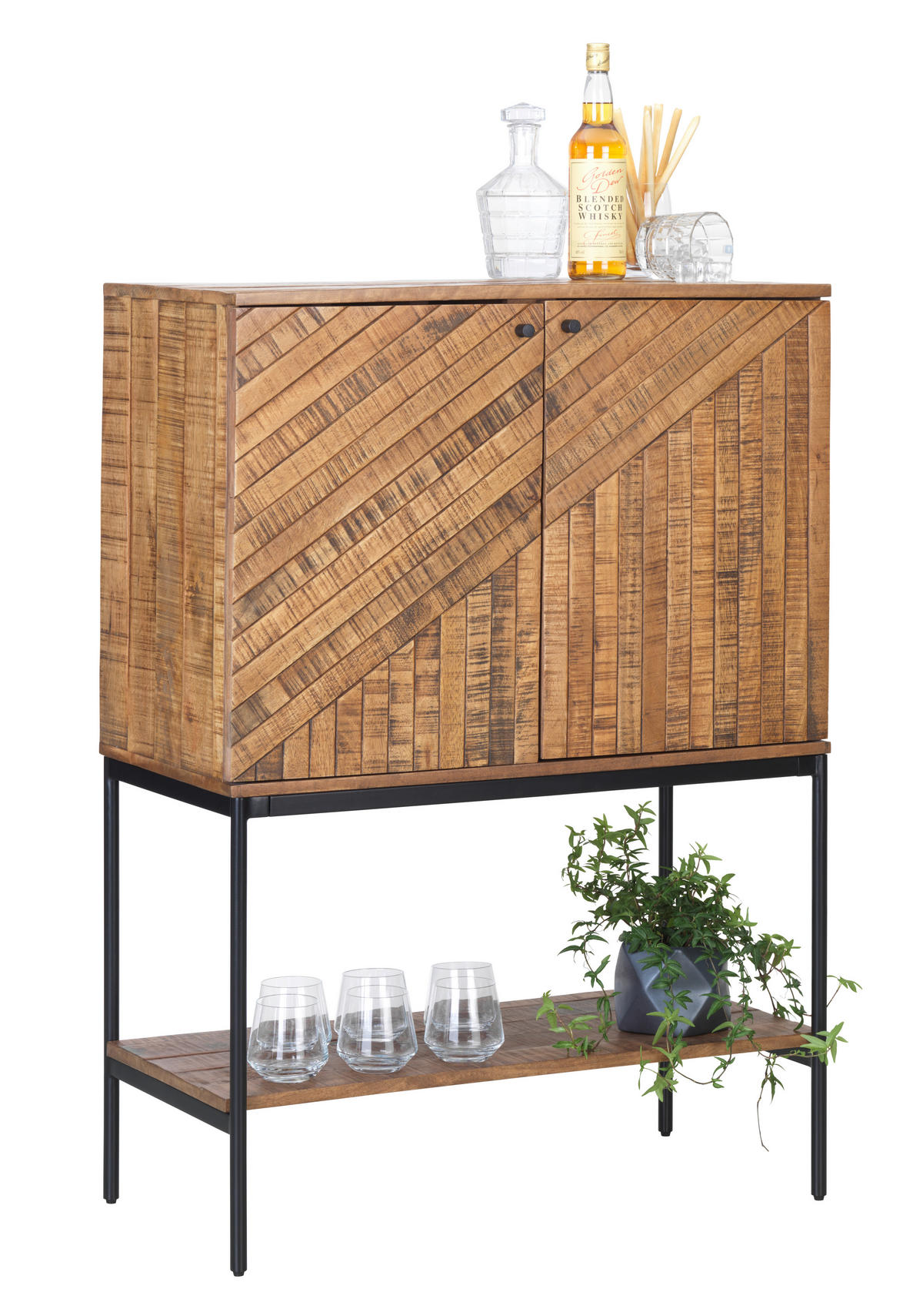 BAR Altholz massiv Schwarz, Hellbraun  - Hellbraun/Schwarz, LIFESTYLE, Holz/Metall (80/111/40cm) - Ambia Home
