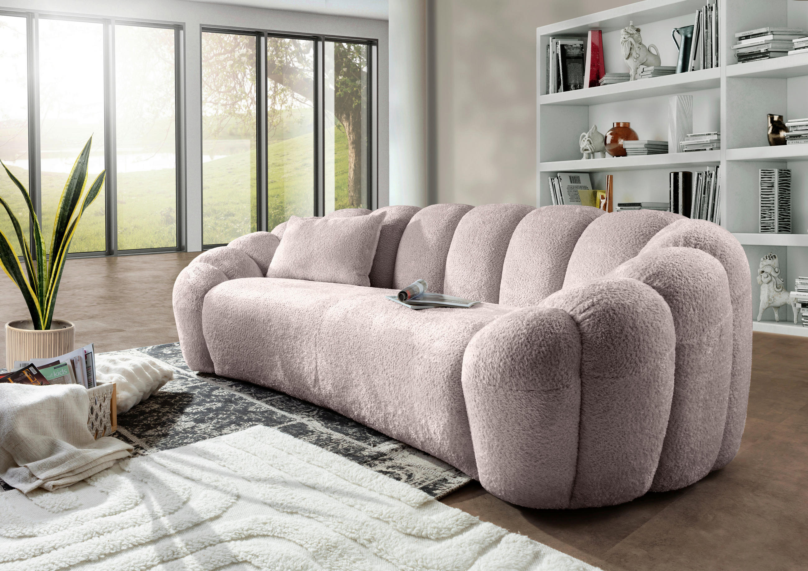 BIGSOFA Chenille Rosa  - Schwarz/Rosa, KONVENTIONELL, Kunststoff/Textil (248/78/112cm) - Carryhome