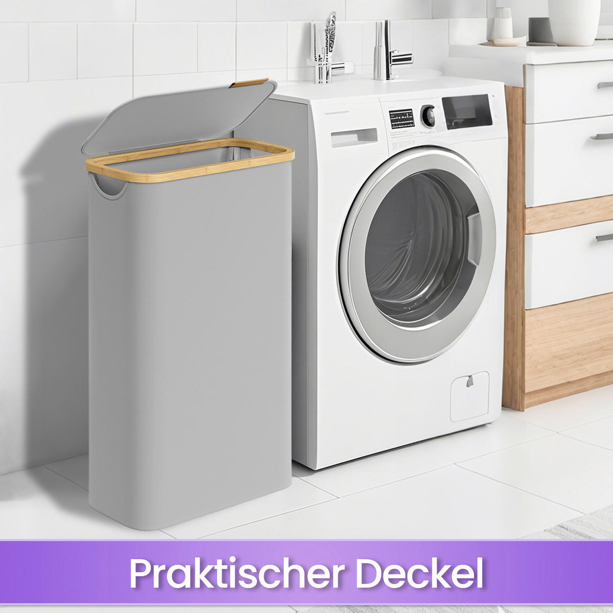 WÄSCHEKORB - Grau, Trend, Naturmaterialien/Kunststoff (42/70,5/22,5cm) - Boxxx