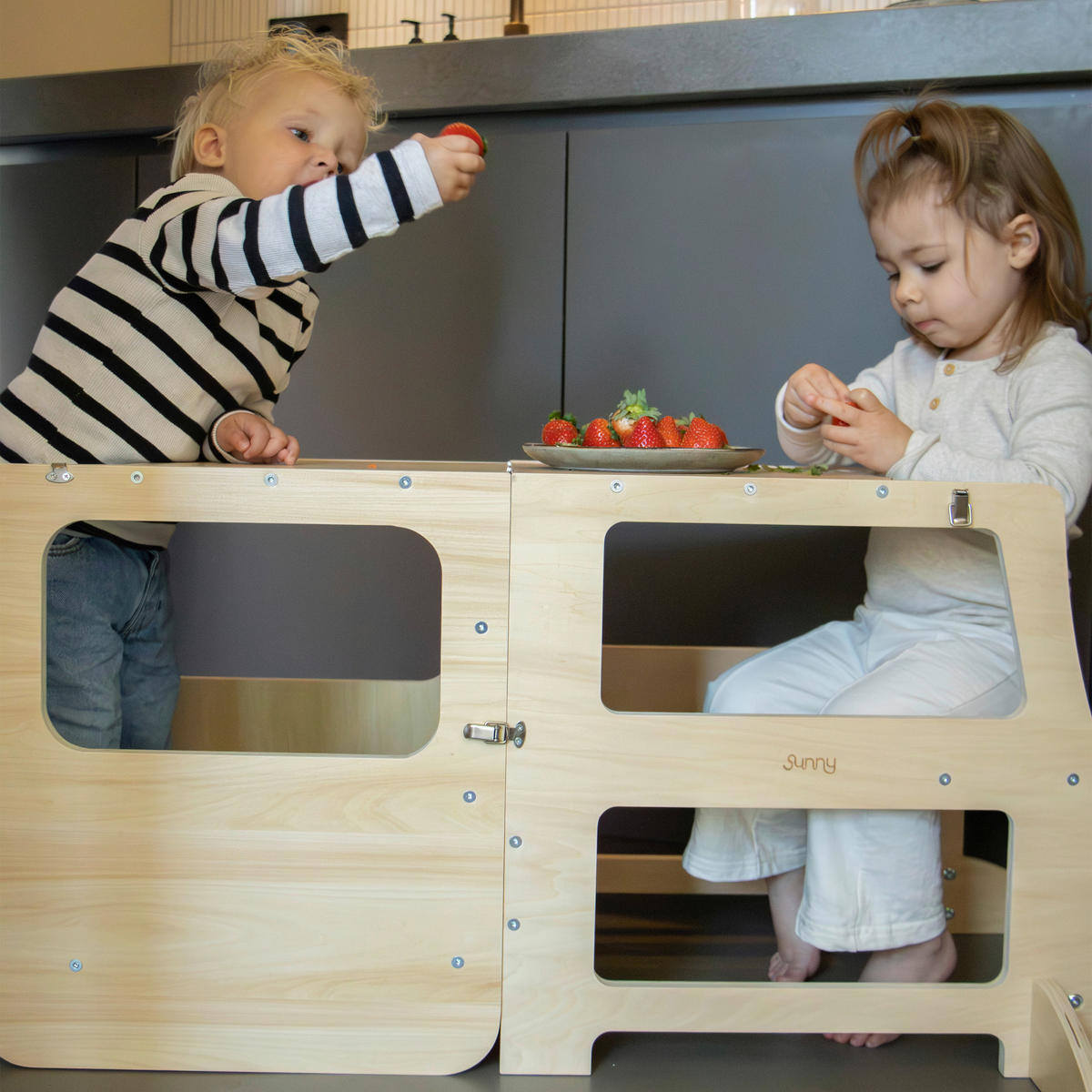 LERNTURM MAE LEARNING TOWER 2 IN 1  - Schwarz/Kieferfarben, KONVENTIONELL, Holz (49/40/92cm)