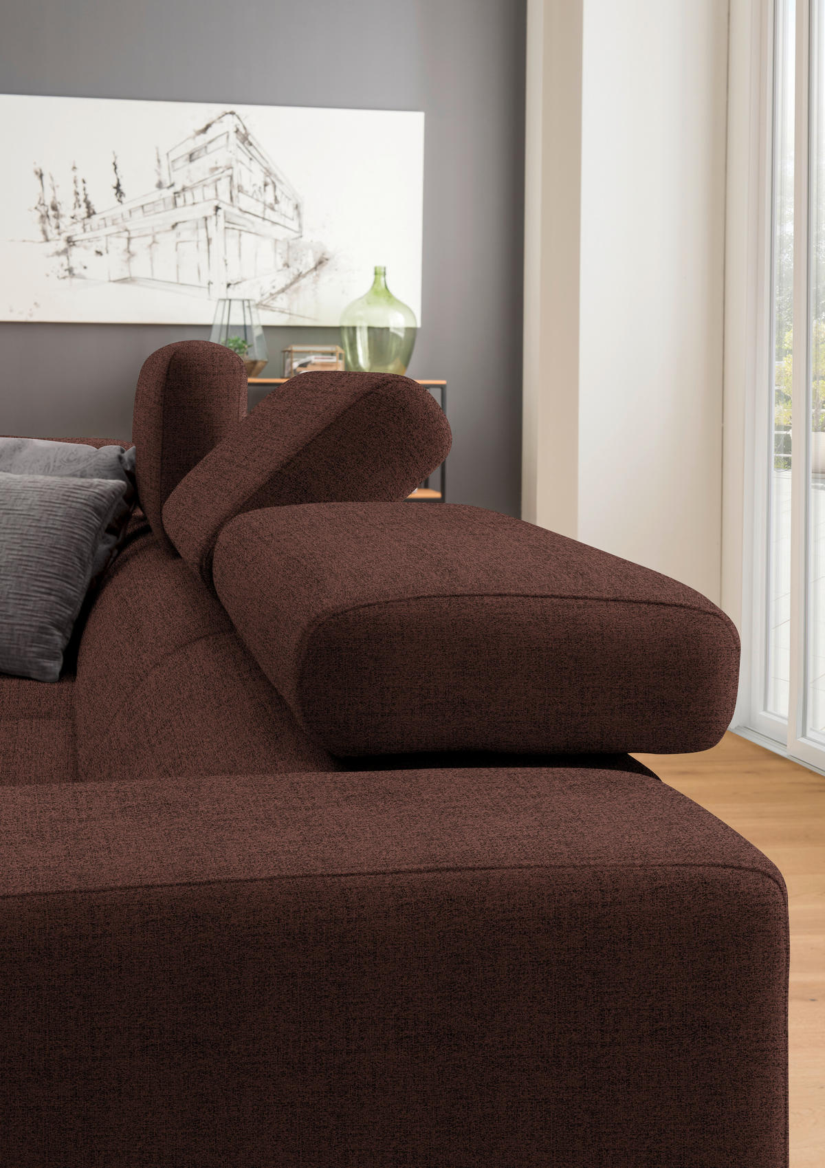 ECKSOFA in Chenille Rotbraun  - Chromfarben/Rotbraun, Design, Textil (207/301cm) - Xora