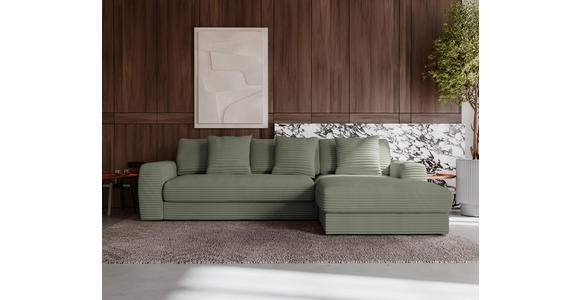 ECKSOFA in Cord Olivgrün  302/182 cm  - Schwarz/Olivgrün, MODERN, Kunststoff/Textil (302/182cm) - Carryhome