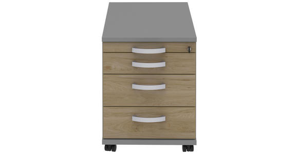 ROLLCONTAINER Grau, Eichefarben, Alufarben - Eichefarben/Alufarben, KONVENTIONELL, Holzwerkstoff/Metall (42,7/54,4/80cm) - Moderano
