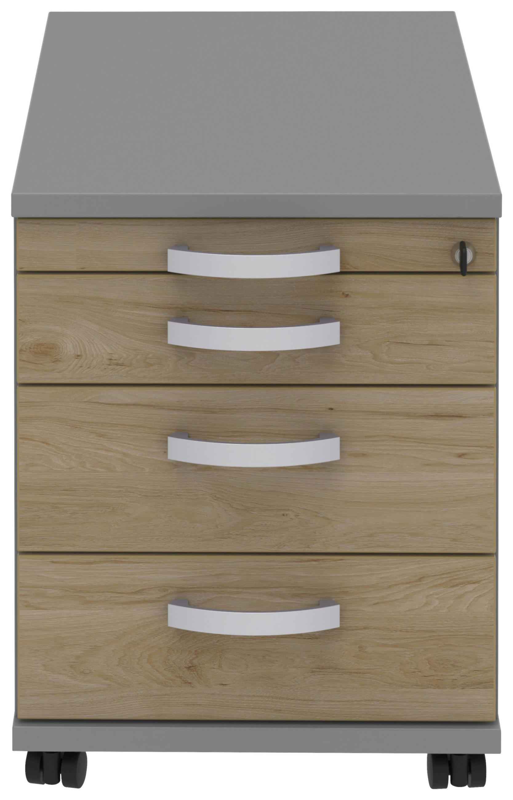 ROLLCONTAINER Grau, Eichefarben, Alufarben  - Eichefarben/Alufarben, KONVENTIONELL, Holzwerkstoff/Metall (42,7/54,4/80cm) - Moderano
