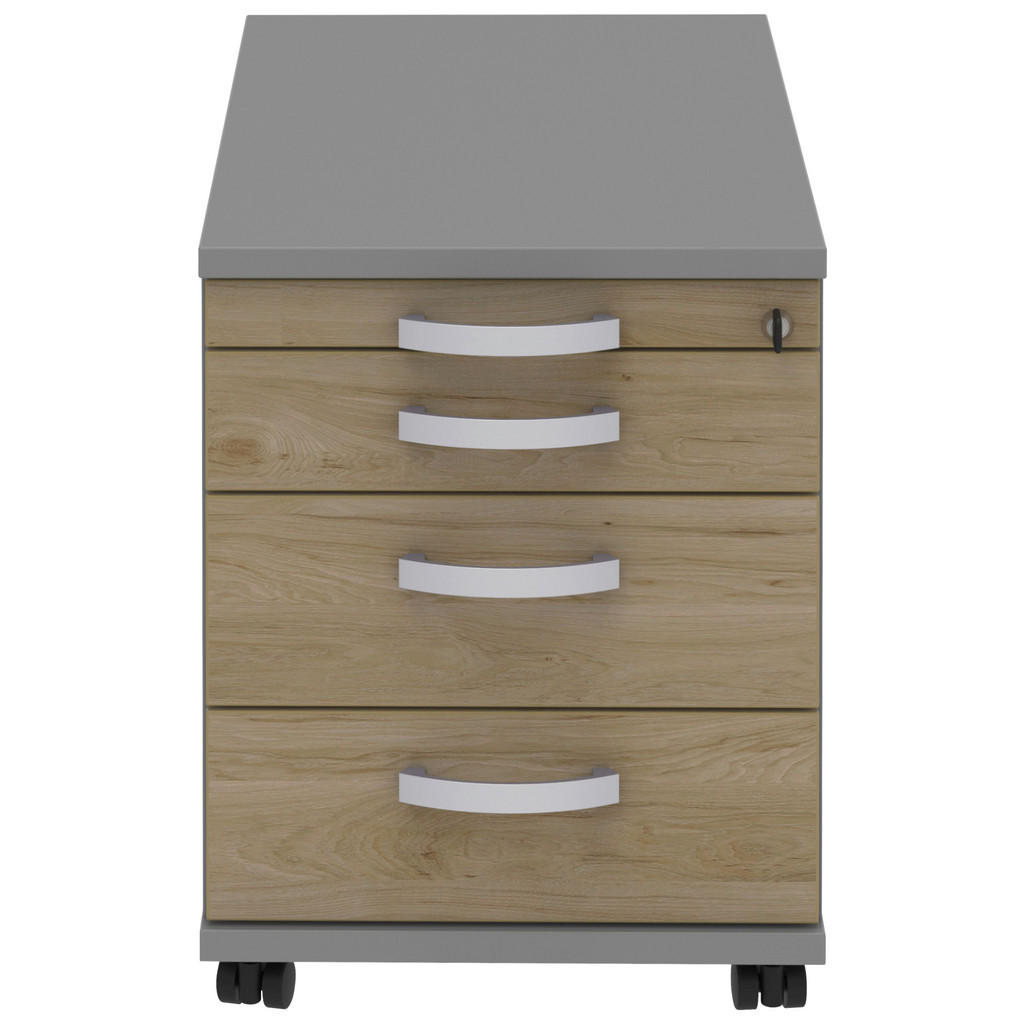 Thumbnail - Moderano Rollcontainer, Grau, Eiche, Alu, Metall, 4 Schubladen, 42.7x54.4x80 cm, Made in Germany, umfangreiches Zubehör ...