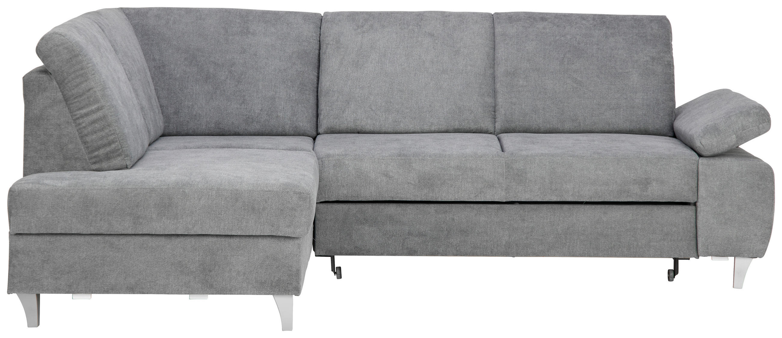 ECKSOFA  in Flachgewebe Dunkelgrau Bettkasten, Schlaffunktion, Rücken echt  186/255 cm  - Dunkelgrau/Silberfarben, KONVENTIONELL, Holz/Textil (186/255cm) - Cantus