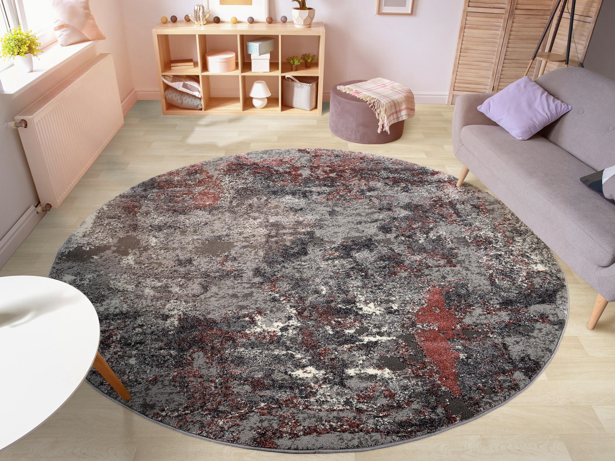 VINTAGE-TEPPICH 120 cm Timeline Quantum Grau, Hellrot  - Hellrot/Grau, Design, Textil (120cm) - Novel
