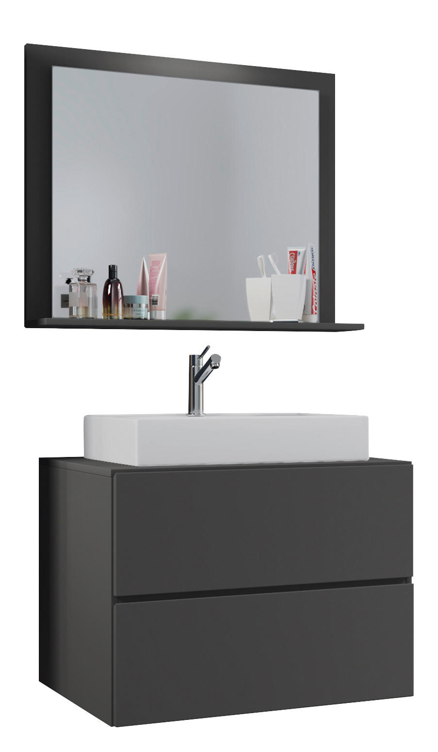BADEZIMMER 3-teilig  in 80 cm  - Weiss/Anthrazit, Modern, Glas/Keramik (80cm) - MID.YOU