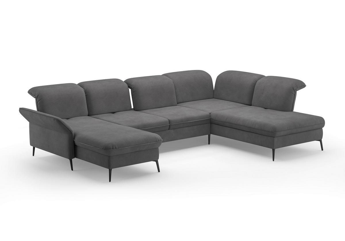 WOHNLANDSCHAFT in Flachgewebe Grau  - Schwarz/Grau, Konventionell, Textil/Metall (198/359/231cm) - Sit & More