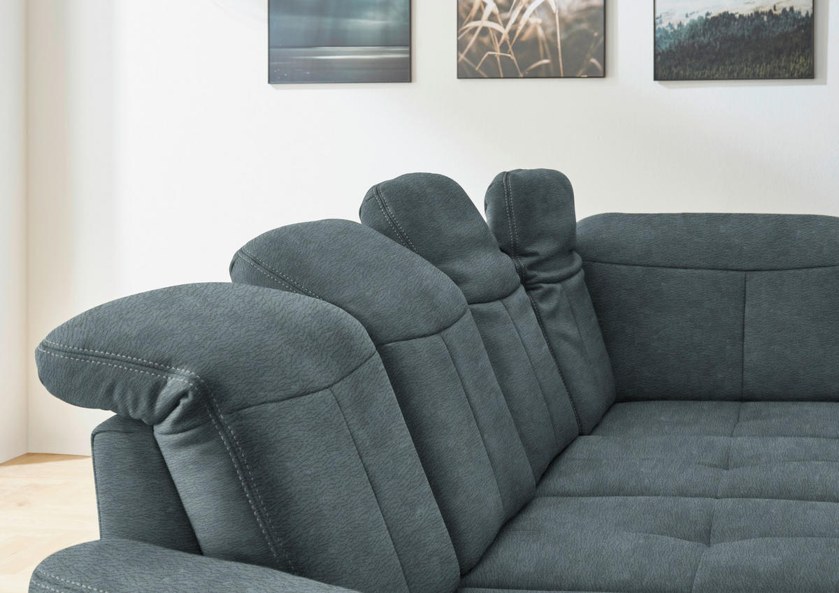 WOHNLANDSCHAFT in Mikrofaser Blau  - Wildeiche/Blau, Konventionell, Holz/Textil (185/343/243cm) - Voleo