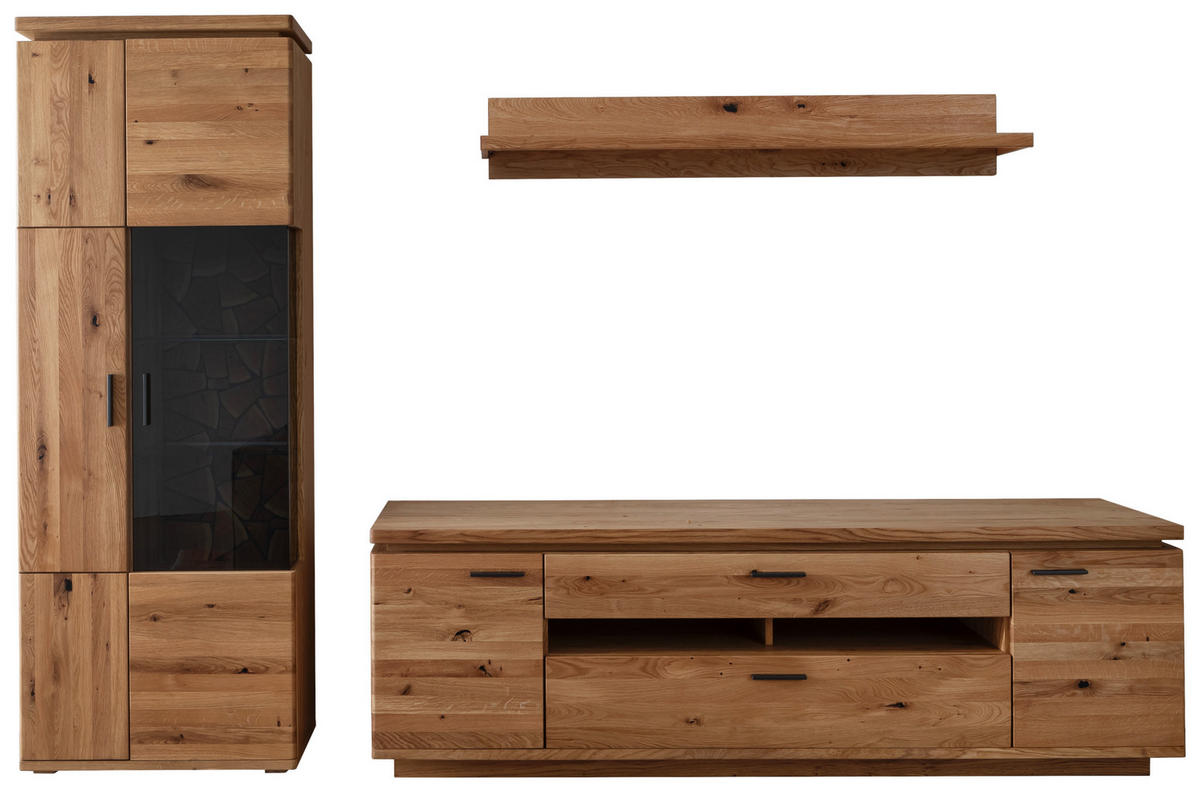 WOHNWAND  in Eichefarben  300/204/50 cm  - Eichefarben/Anthrazit, Natur, Glas/Holz (300/204/50cm) - Linea Natura