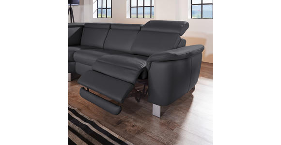 ECKSOFA in Echtleder Schwarz  - Alufarben/Schwarz, Design, Leder/Metall (242/271cm) - Cantus