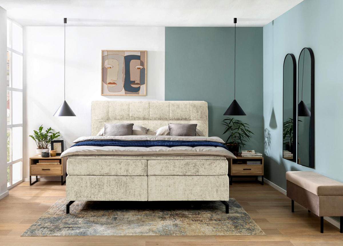 BOXSPRINGBETT 160/200 cm  in Champagner  - Champagner/Schwarz, Design, Textil/Metall (160/200cm) - Esposa