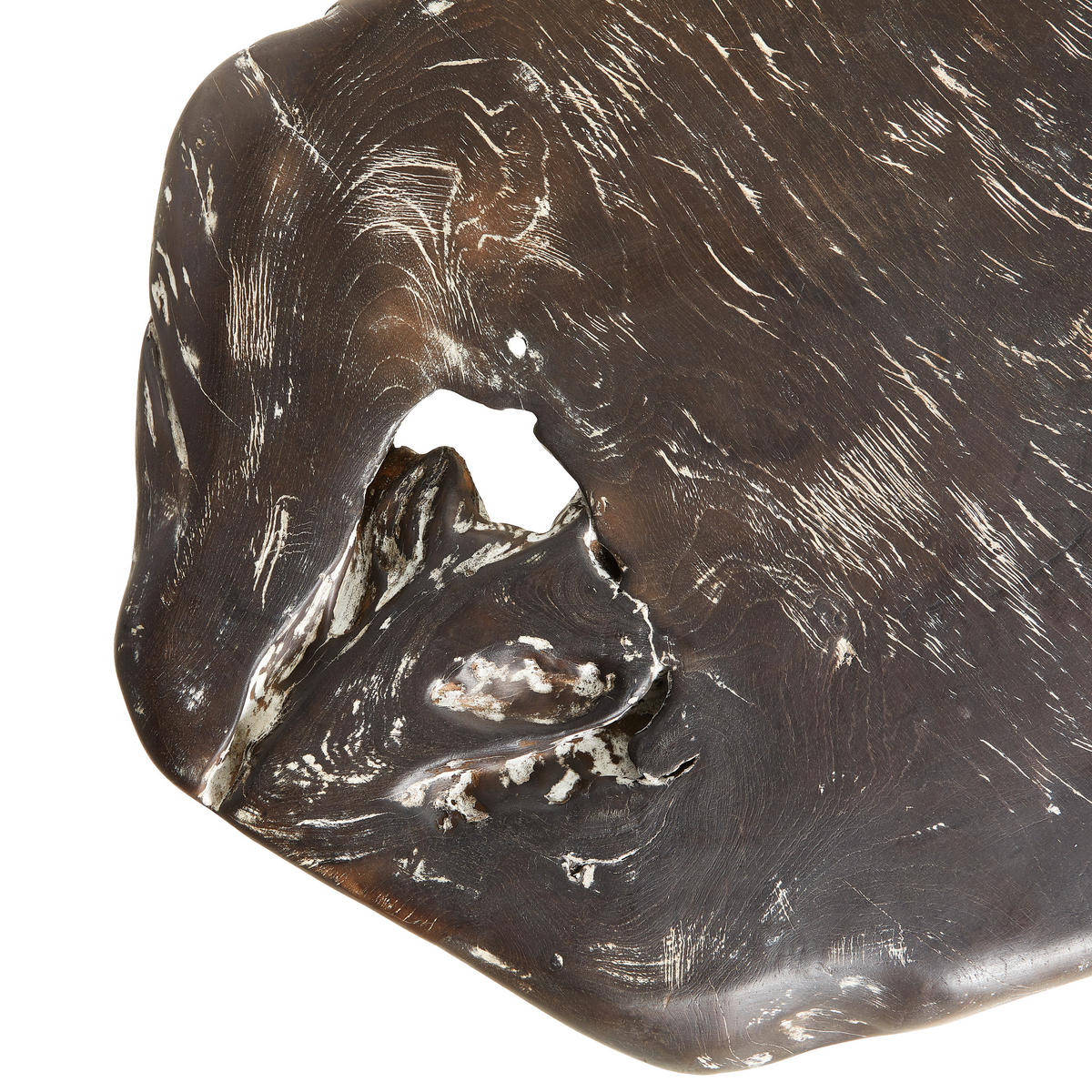 BEISTELLTISCH Unikat 50/40/36 cm Teakholz massiv Schwarz, Alufarben organisch  - Schwarz/Alufarben, LIFESTYLE, Holz/Metall (50/40/36cm) - Landscape