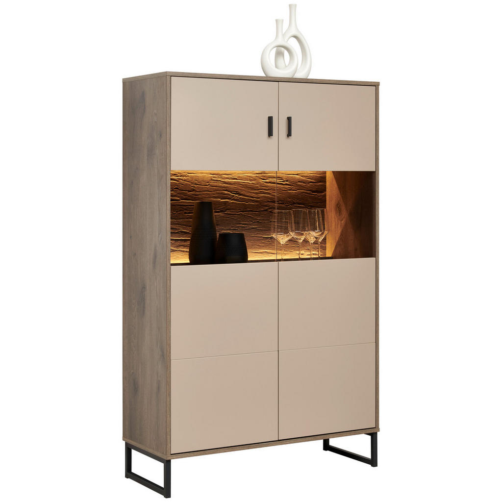 Thumbnail - Hom`in Highboard, Eiche, Hellgrau, Holzwerkstoff, 5 Fächer, 94x152x37 cm, Beimöbel erhältlich, stehend, Wohnzimmer, Komm...