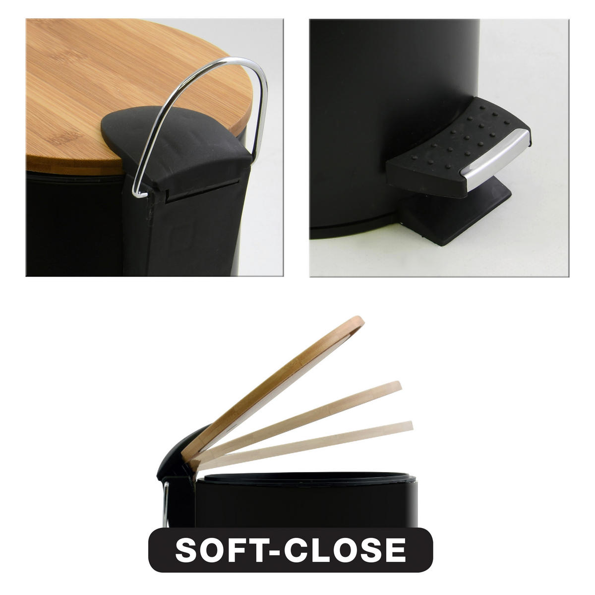 TRETEIMER ADONIS 5L MATT-BLACK 5 L  - Schwarz, KONVENTIONELL, Holz/Kunststoff (25,5/20,5/26,5cm) - Spirella