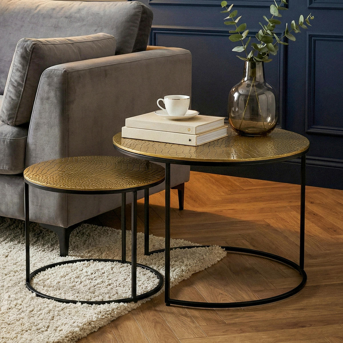 SADA ZASÚVACÍCH STOLÍKOV, zlatá, kov, 60/45/60 cm - čierna/zlatá, Design, kov (60/45/60cm) - Livetastic