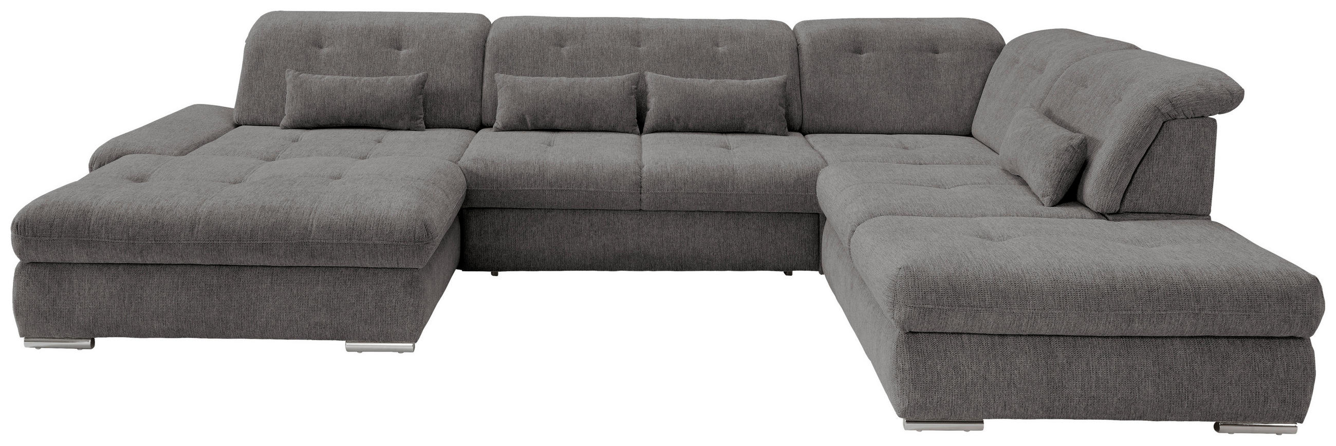 WOHNLANDSCHAFT Braun, Grau Chenille  - Chromfarben/Braun, Design, Textil/Metall (195/376/254cm) - Livetastic