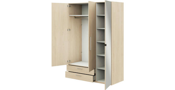 KLEIDERSCHRANK 3-türig Eichefarben  - Edelstahlfarben/Eichefarben, Design, Glas/Holzwerkstoff (151,3/213,6/59,3cm) - Cantus