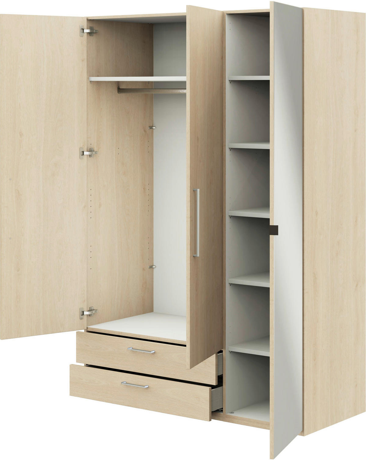 KLEIDERSCHRANK 3-türig Eichefarben  - Edelstahlfarben/Eichefarben, Design, Glas/Holzwerkstoff (151,3/213,6/59,3cm) - Cantus
