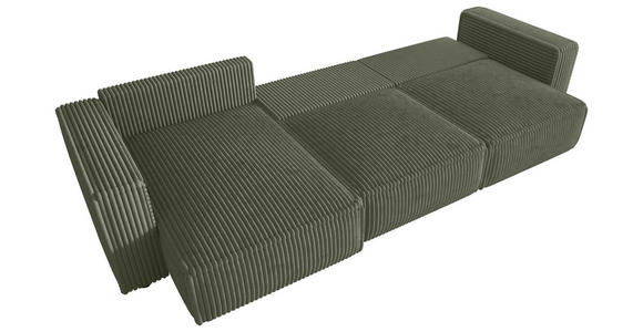 ECKSOFA Olivgrün Cord Zierkissen, Rückenkissen, Schlaffunktion, Rücken echt  - Schwarz/Olivgrün, MODERN, Kunststoff/Textil (350/168cm) - Xora