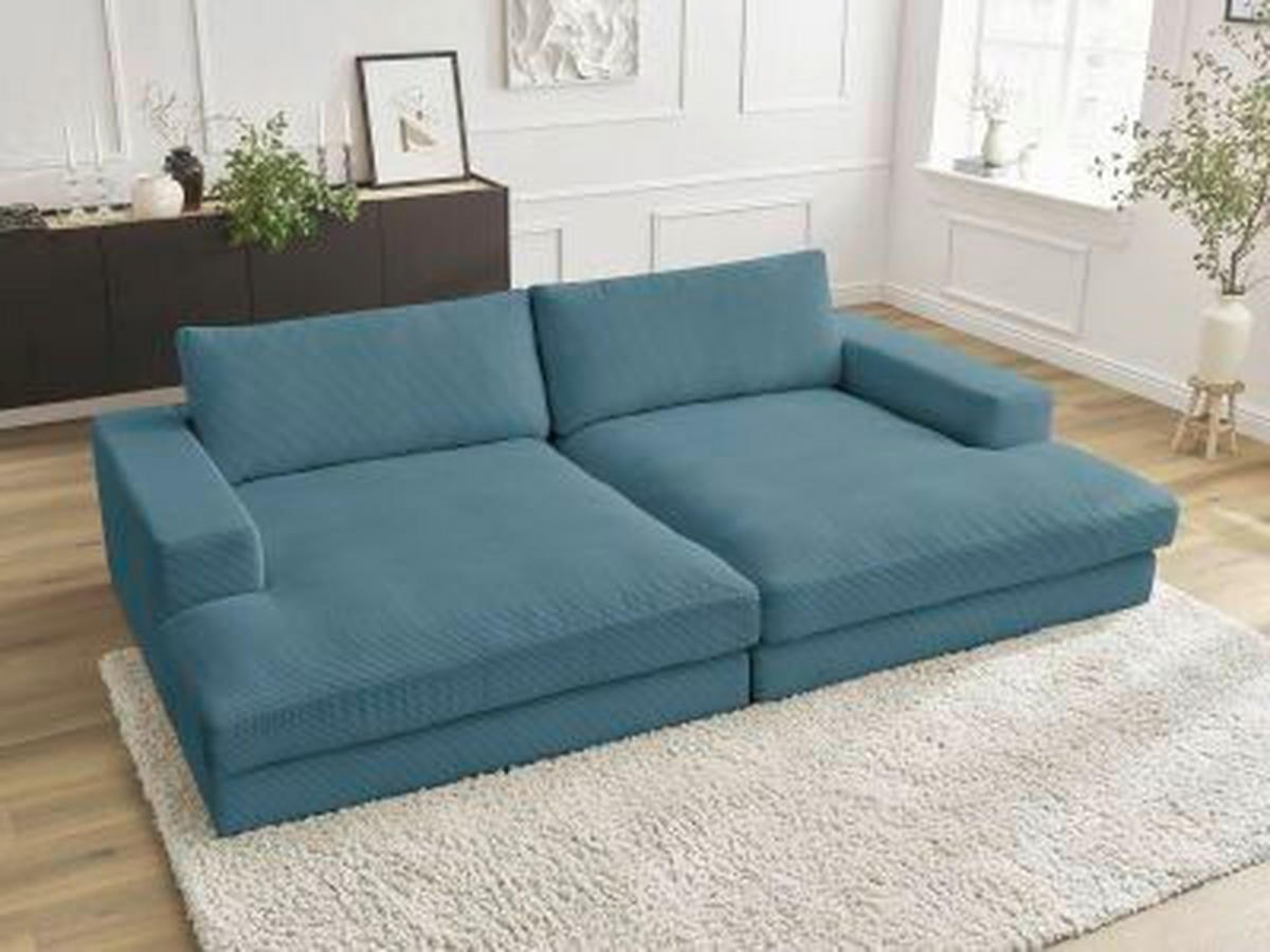 BIGSOFA LEONARD Cord Hellblau  - Schwarz/Hellblau, MODERN, Kunststoff/Textil (234/77/159cm)