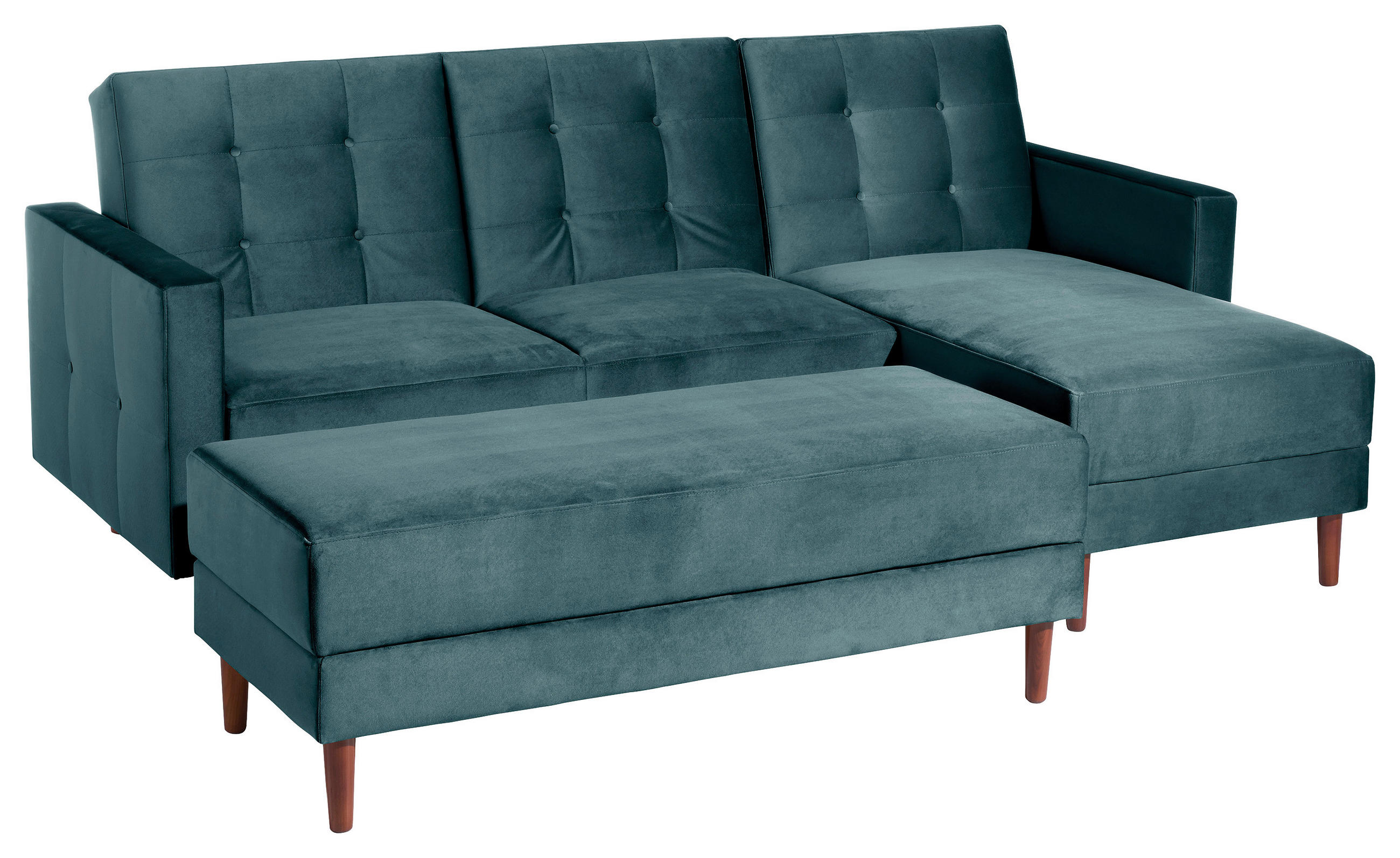 ECKSCHLAFSOFA inkl. Hocker Easy Relax in Samt, Velours Blau  - Blau/Eschefarben, Design, Holz/Textil (223/152cm) - Max Winzer