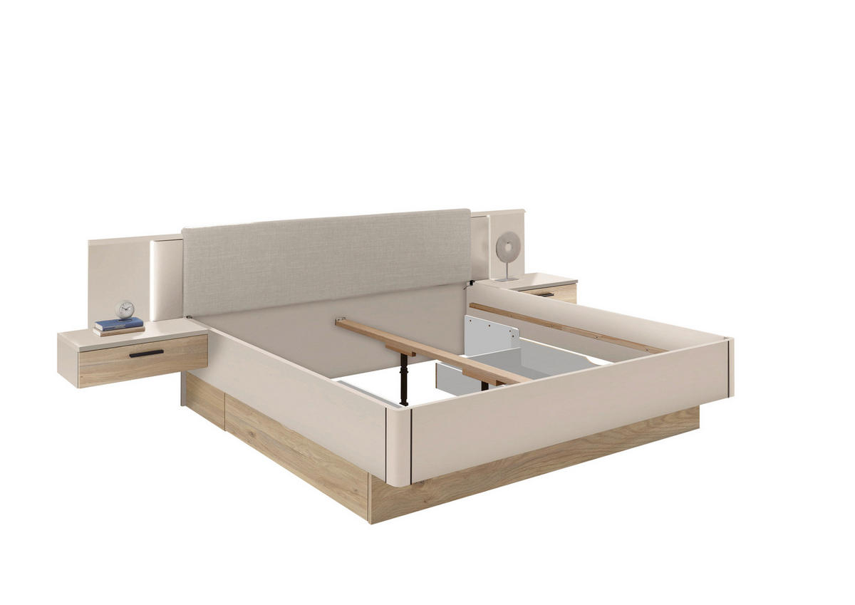 SET KREVETA I NOĆNIH ORMARIĆA   180/200 cm   boje hrasta, kašmir  - kašmir/boje hrasta, Moderno, drvni materijal (180/200cm) - Hom`in
