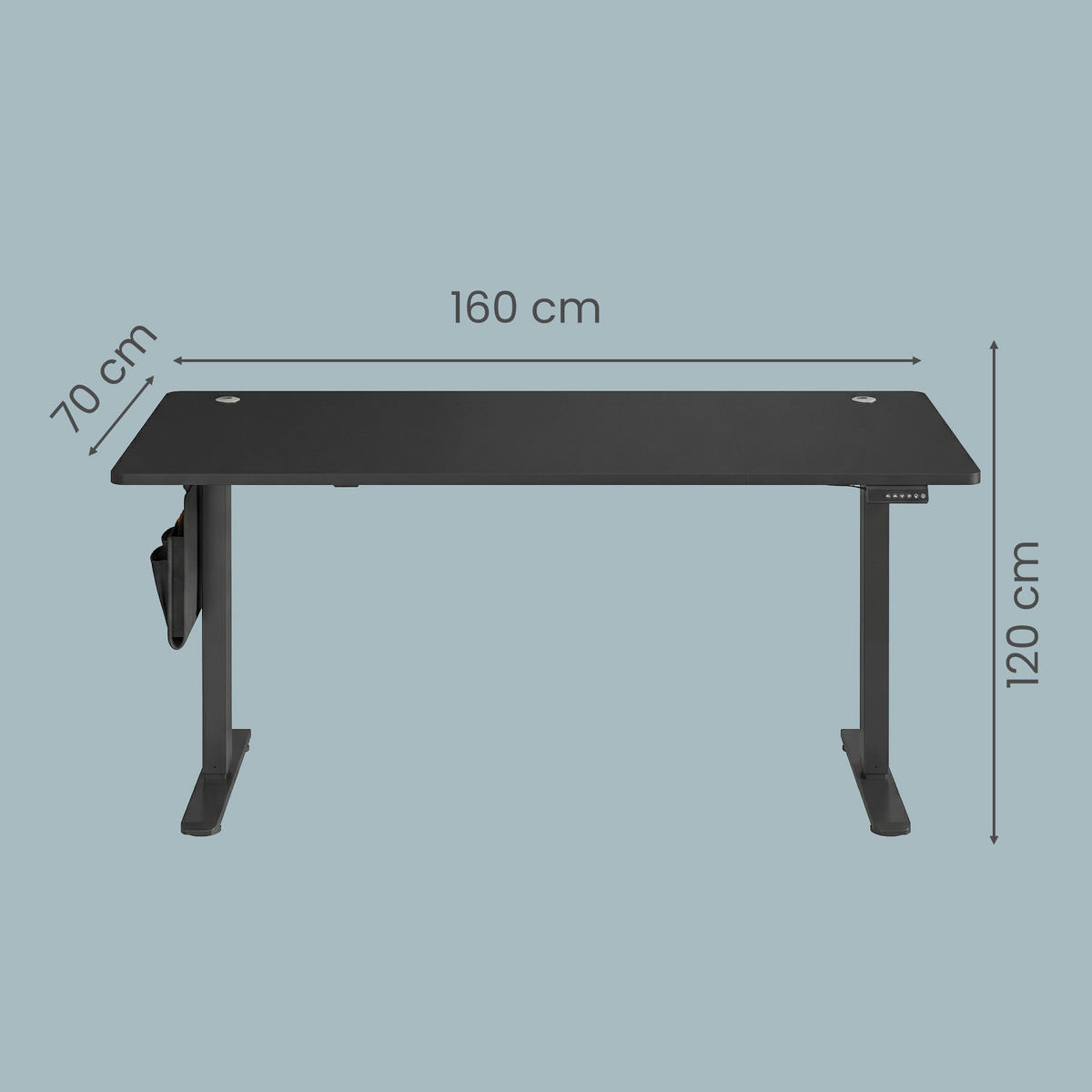 SCHREIBTISCH 160/60/72-120 cm Schwarz elektrisch höhenverstellbar  - Schwarz/Weiß, Basics, Holzwerkstoff/Metall (160/60/72-120cm) - Boxxx