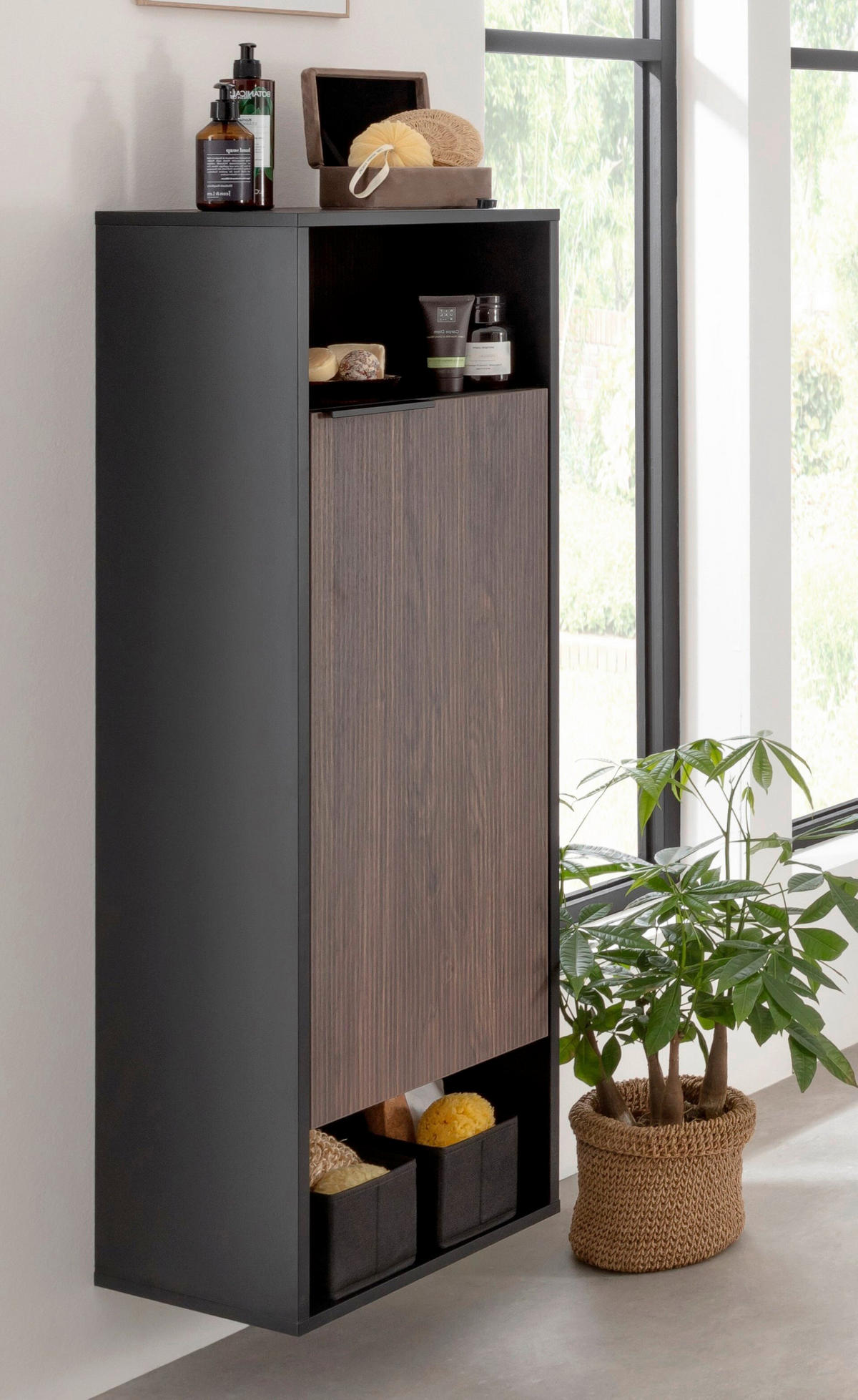 MIDISCHRANK 40,2/125,7/32 cm  - Eiche dunkel/Schwarz, Basics, Glas/Holzwerkstoff (40,2/125,7/32cm) - MID.YOU