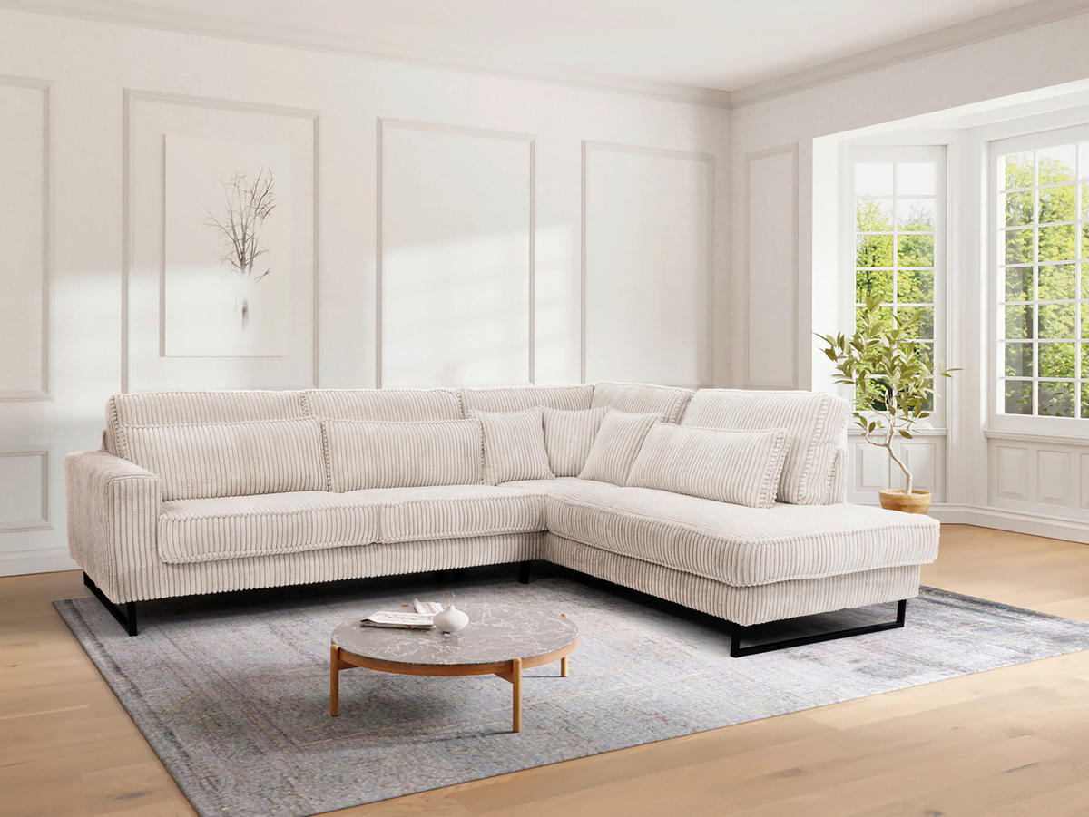ROHOVÁ SEDAČKA, textil, kompozitní dřevo, krémová - černá/krémová, Konvenční, kov/kompozitní dřevo (284/253cm) - Livetastic