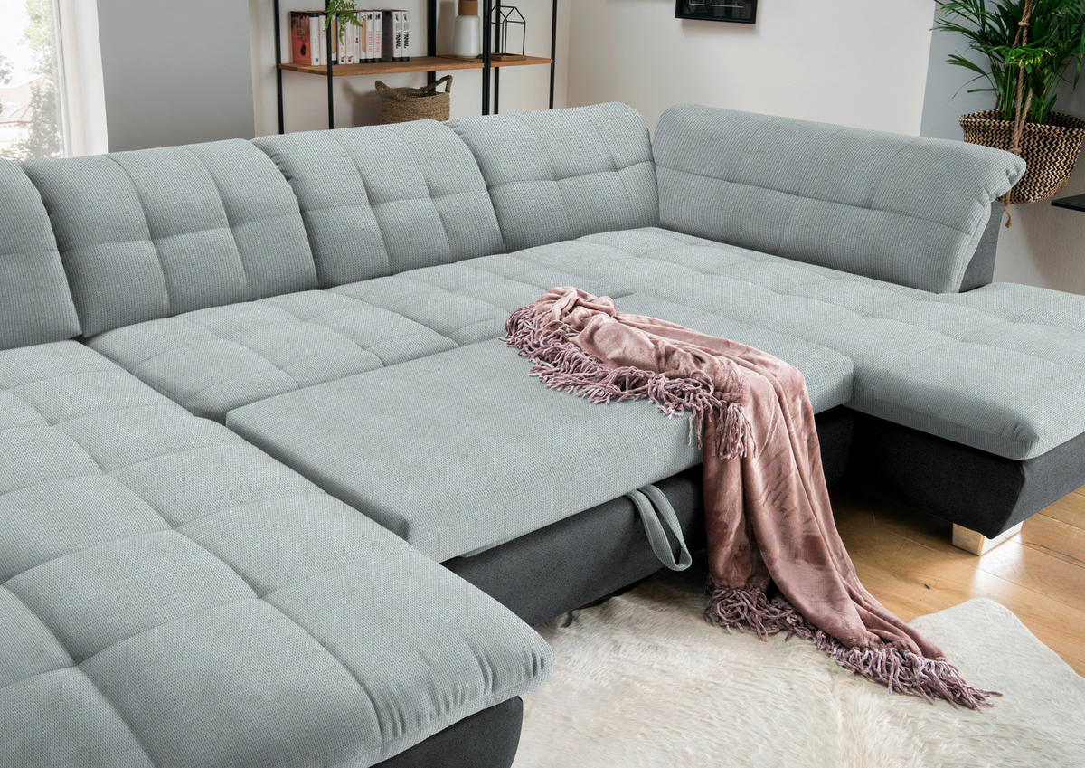 WOHNLANDSCHAFT in Mikrofaser Platinfarben  - Platinfarben/Chromfarben, Design, Kunststoff/Textil (204/350/211cm) - Xora