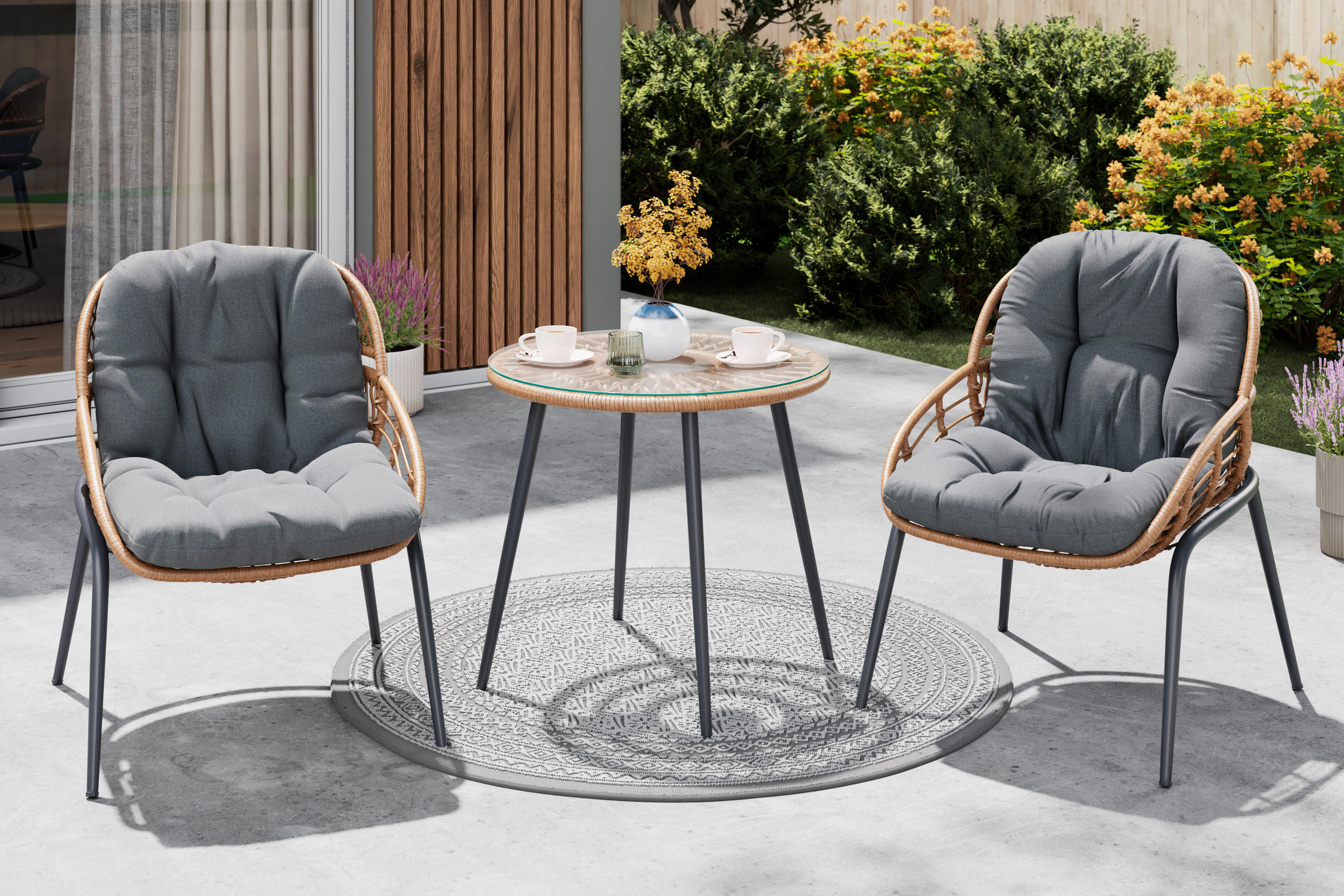 BALKONSET  3-teilig  - Klar/Dunkelgrau, Modern, Glas/Kunststoff - Ambia Garden