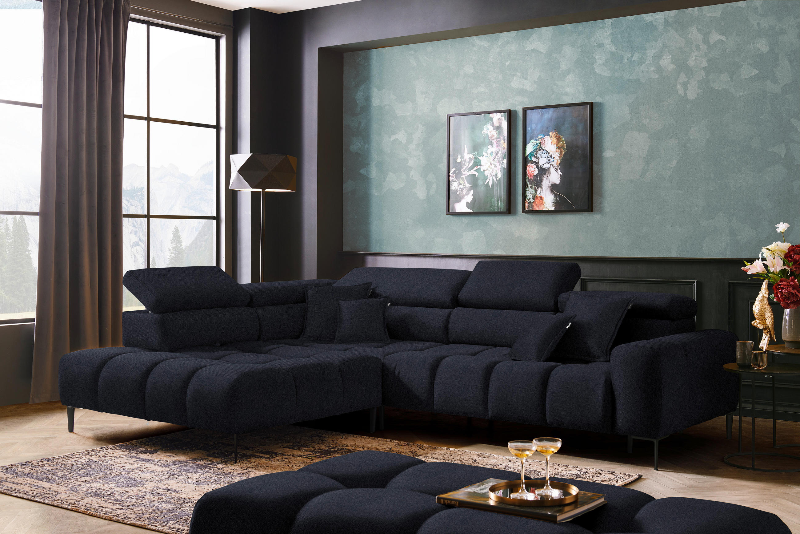 ECKSOFA in Webstoff Schwarz  - Schwarz, Design, Textil/Metall (216/300cm) - Welnova