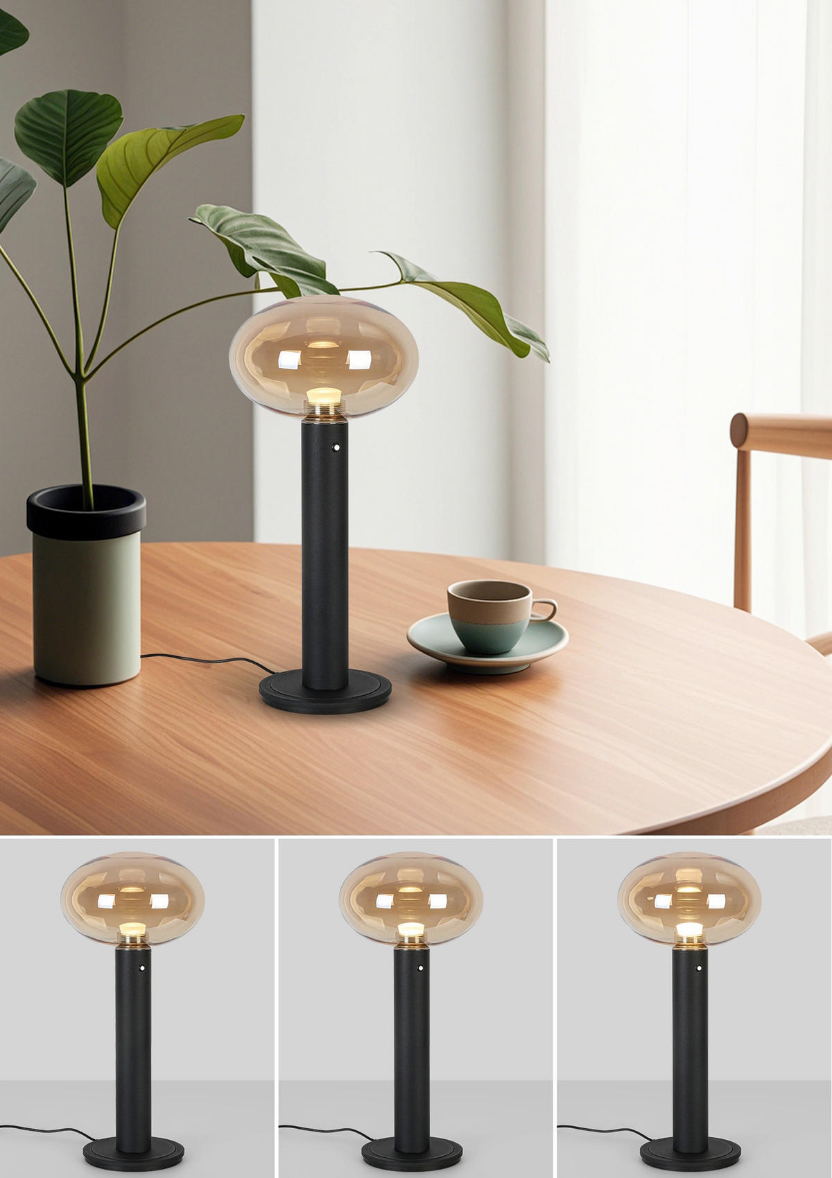 AKKU-TISCHLEUCHTE 20/42 cm  - Bernsteinfarben/Schwarz, Design, Glas/Kunststoff (20/42cm) - Dieter Knoll