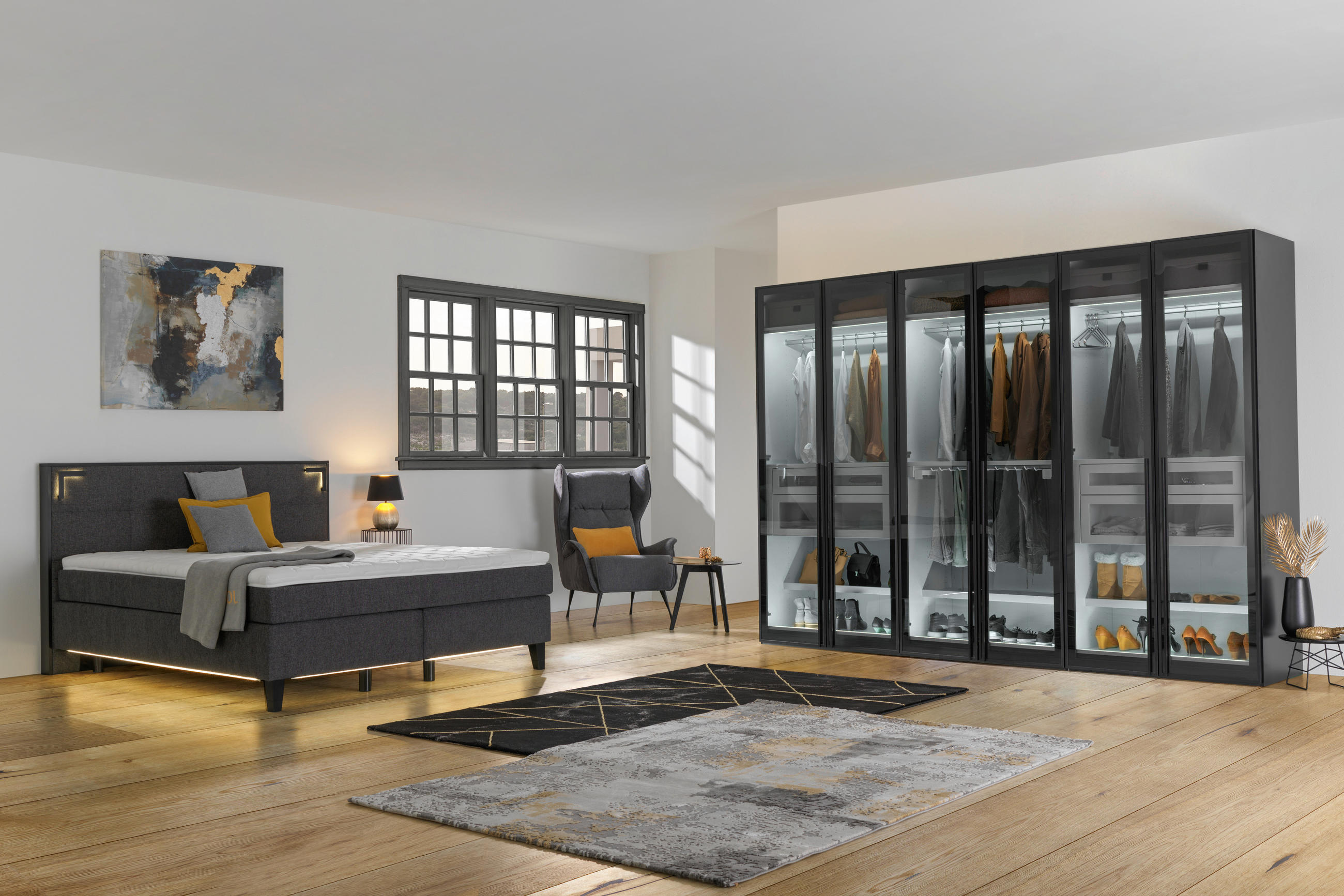 DREHTÜRENSCHRANK 303/220/59 cm 6-türig Schwarz  - Silberfarben/Schwarz, Design, Glas/Holzwerkstoff (303/220/59cm) - Jutzler