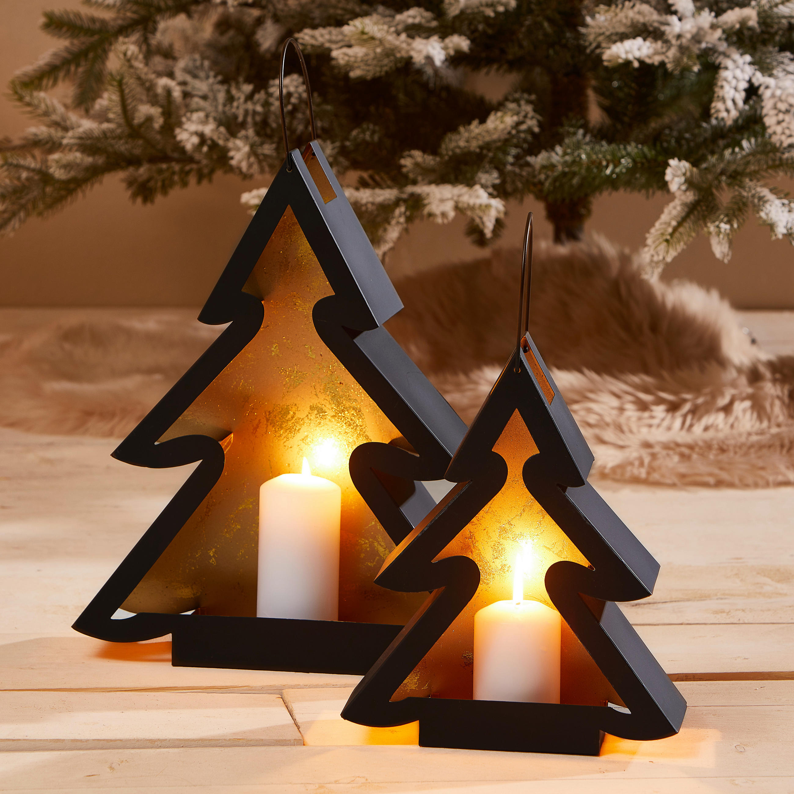 LATERNE  - Goldfarben/Schwarz, Trend, Metall (35/42/10cm) - X-Mas