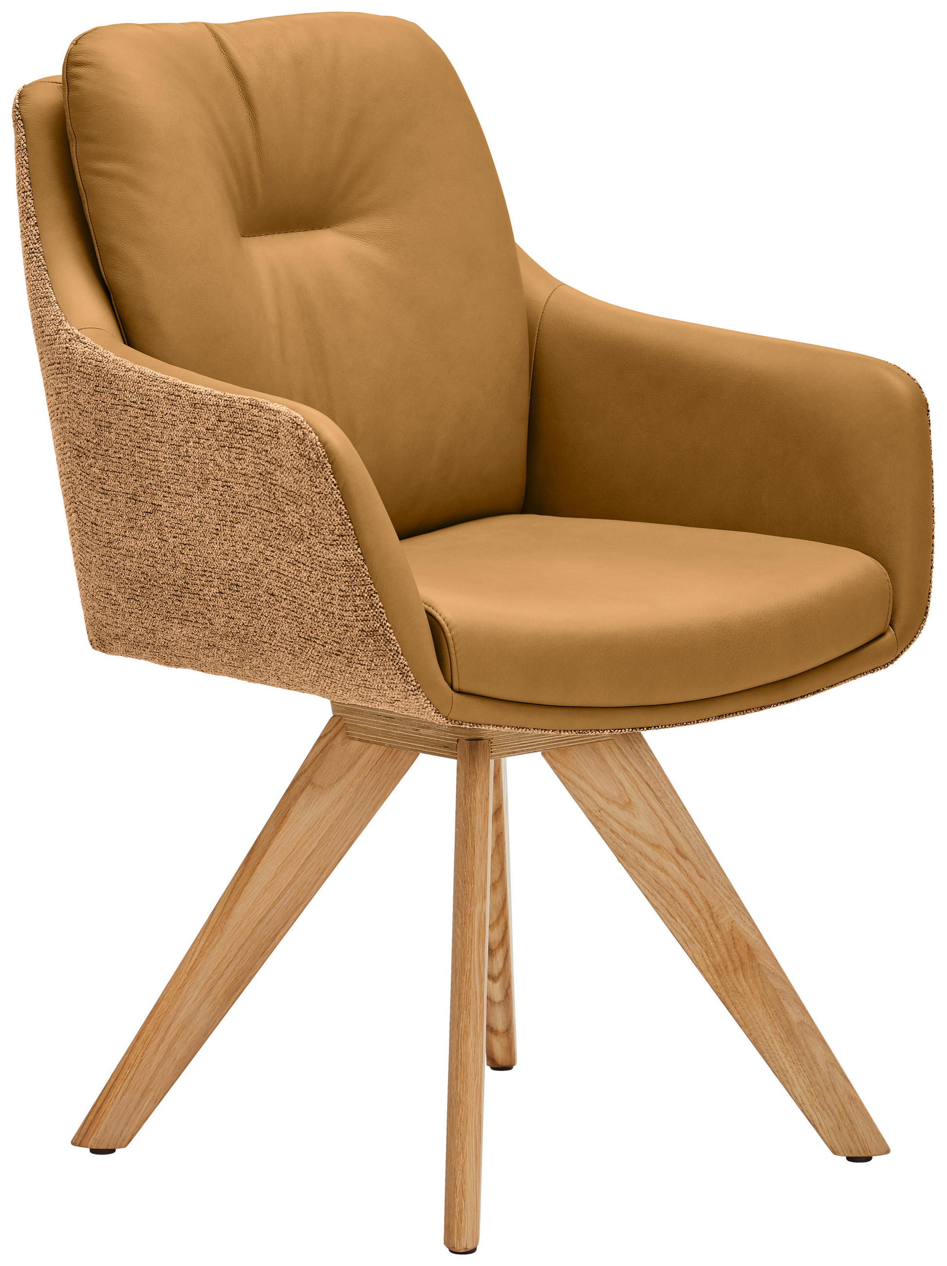 ARMLEHNSTUHL in Holz, Textil, Leder Dunkelgelb, Currygelb, Eiche Bianco  - Currygelb/Eiche Bianco, Design, Leder/Holz (62/90/65cm) - Waldwelt