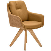 ARMLEHNSTUHL in Holz, Textil, Leder Dunkelgelb, Currygelb, Eiche Bianco  - Currygelb/Eiche Bianco, Design, Leder/Holz (62/90/65cm) - Waldwelt