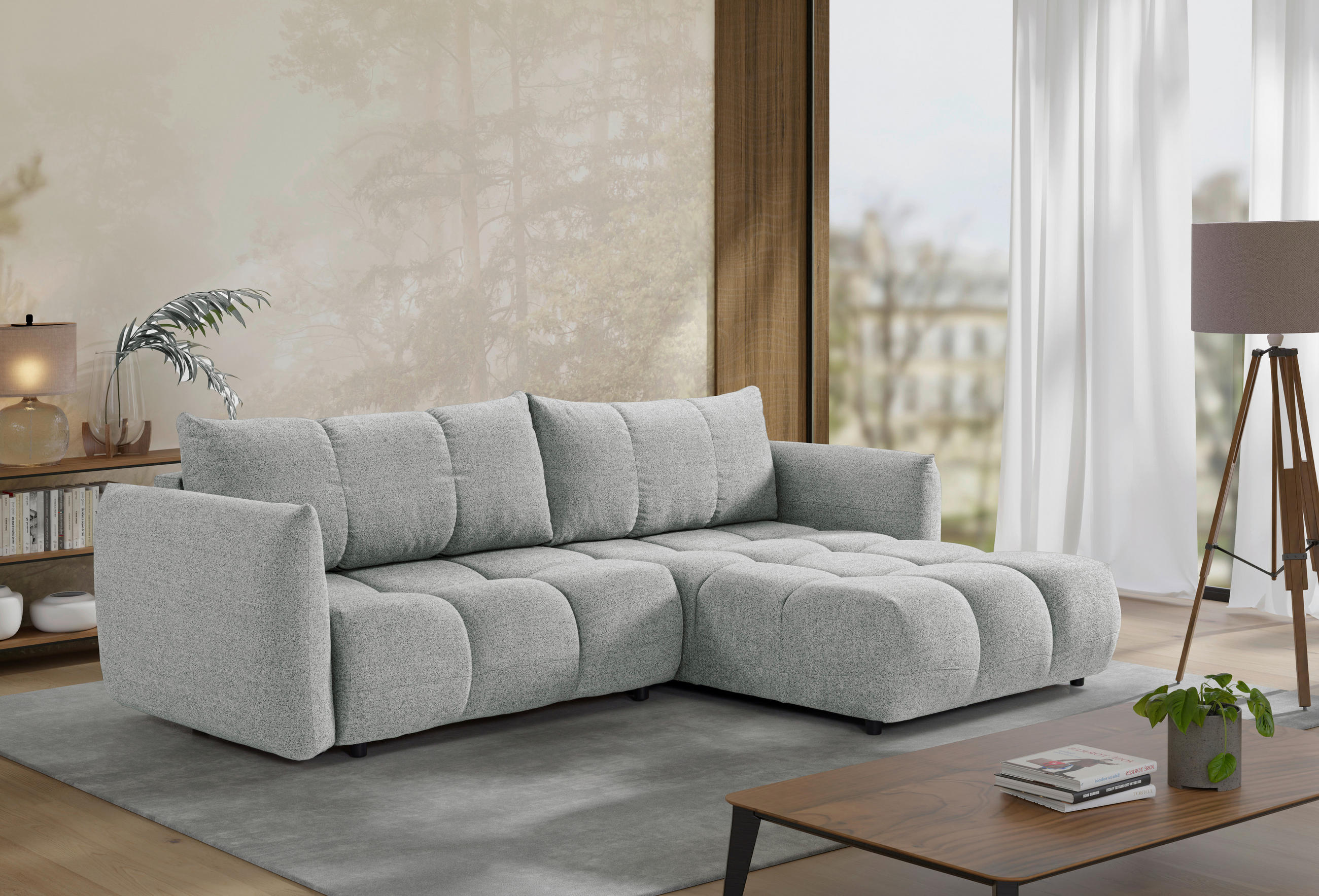 ROHOVÁ ROZKLÁDACÍ POHOVKA, plast, textil, kompozitní dřevo, šedobéžová - černá/šedobéžová, Konvenční, kompozitní dřevo/textil (273/188cm) - Livetastic