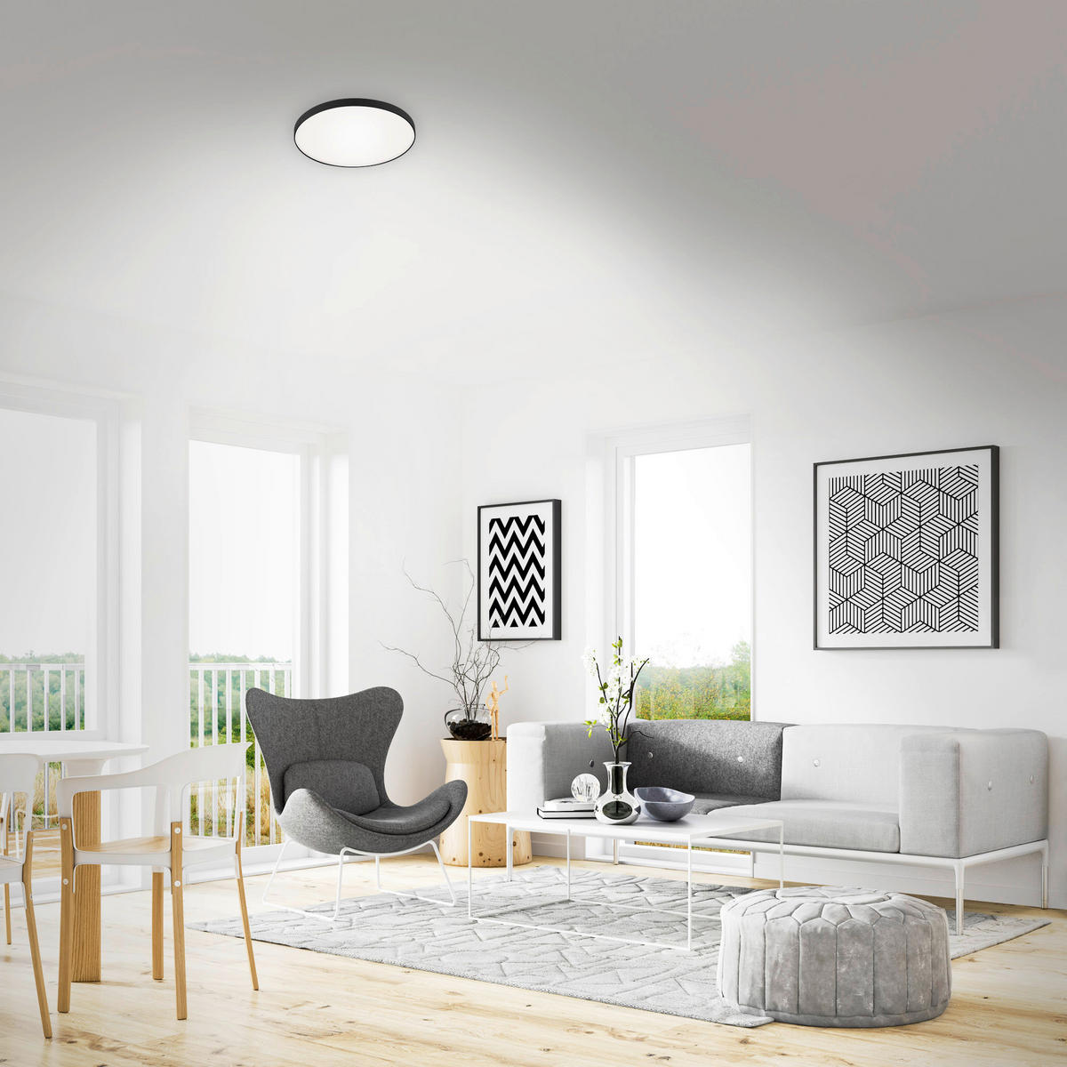 STROPNÍ LED SVÍTIDLO, 28,5/6,5 cm  - bílá/černá, Design, kov/plast (28,5/6,5cm)